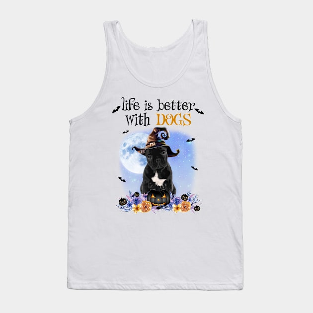 French Bulldog Witch Hat Life Is Better With Dogs Tank Top by Benko Clarence